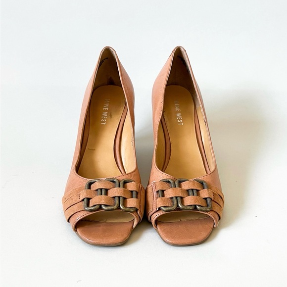 Nine West Peep Toe Leather Wedges - Picture 2 of 7